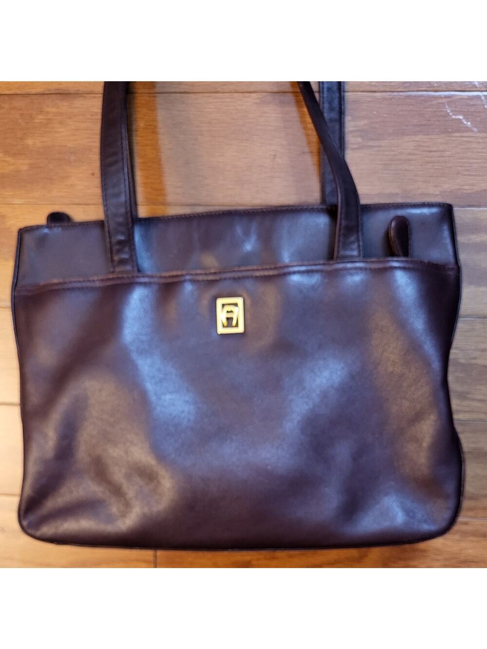 Etienne Aigner Brown Leather Shoulder Bag with Gold Detail